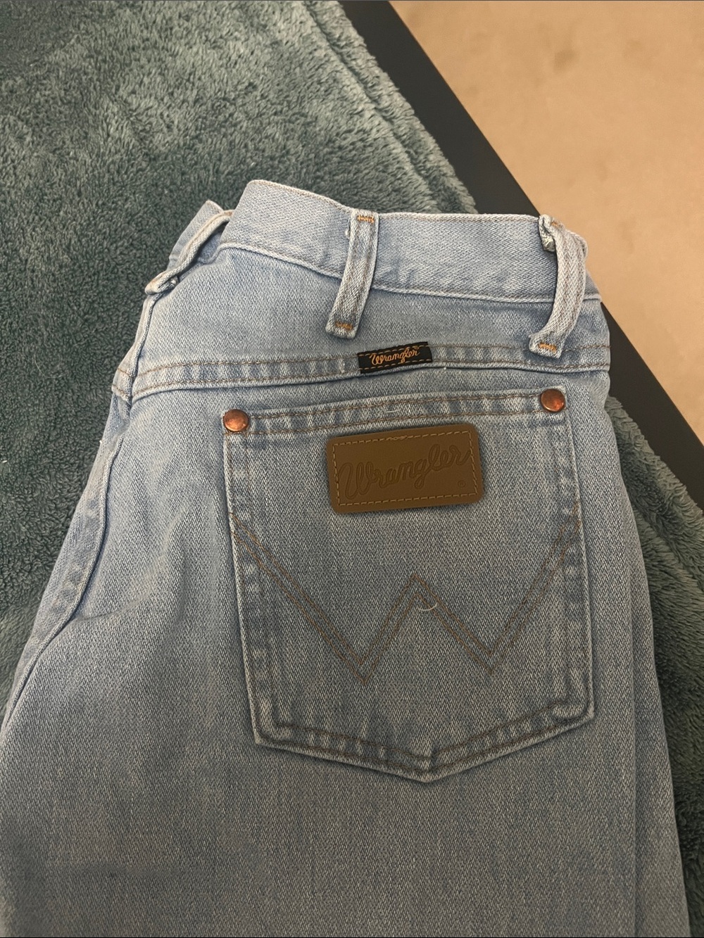 Wrangler Light Blue Denim Jeans with Leather Patch